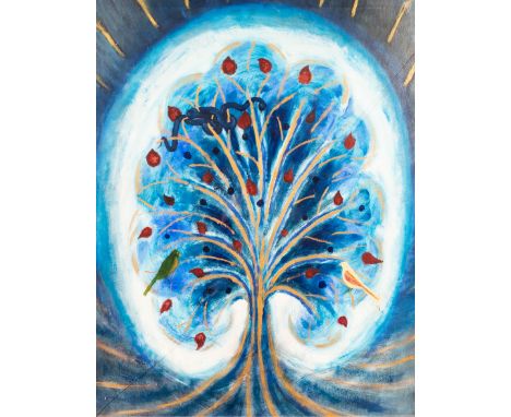 Manner of Scottie Wilson/Tree of Life/oil on board, 79cm x 59cm and/K Hillman (Contemporary)/Abstract Composition/acrylic on 