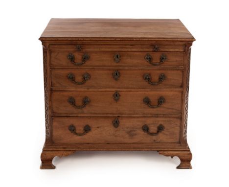 A late 18th Century style mahogany chest with brushing slide and four drawers, on ogee bracket feet, 84.5cm wide/see illustra