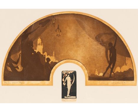 Stella Langdale (1880-1976)/Arabian Night Fan/aquatint, 17cm x 33cm/framed with a small aquatint, The New Moon/and another, T