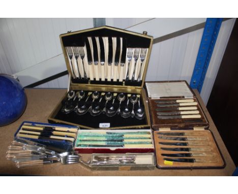 A Sheffield England cased set of cutlery together with various silver plated cutlery