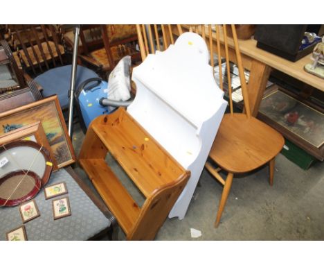 A white painted wall shelf and pine wall shelf