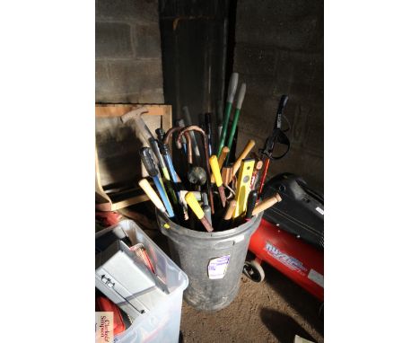 A plastic bin and contents of various hand tools