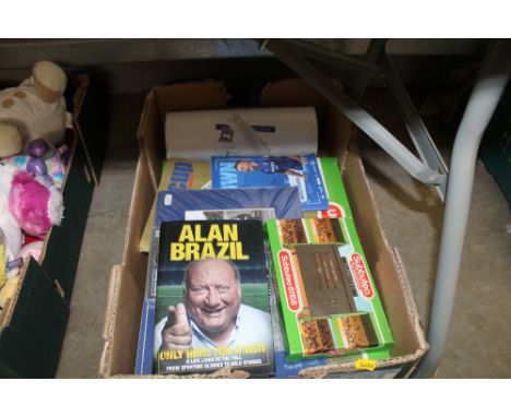 A box containing Subbuteo items; Ipswich Town ephemera etc