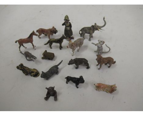 Collection of sixteen various miniature Austrian cold painted bronze and metal figures of animalsThey are all bronze 
