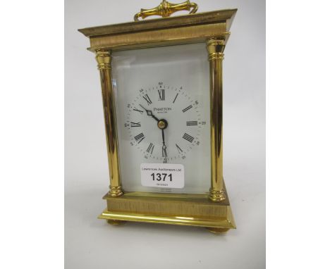 Large 20th Century gilt brass carriage clock, the enamel dial inscribed ' Phaeton by Acctim ', with Roman and Arabic numerals