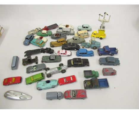 Large quantity of various playworn diecast metal model vehicles including Dinky and Corgi 