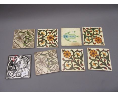 Group of eight various 19th Century pottery tiles including a Minton's Alfred tile 