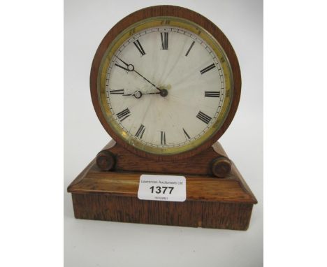 Small 19th Century rosewood cased drum clock with enamel dial and Roman numerals (at fault), together with a reproduction bra