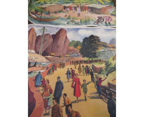 Double sided poster ' Bride La Stade ', another poster of an African village, a handpainted poster and a Tiffany style light 