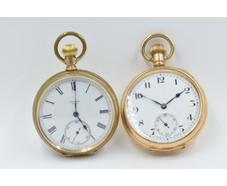 Gold plated open face pocket watch by Elgin, USA, the enamel dial with Roman numerals and subsidiary seconds with a keyless m