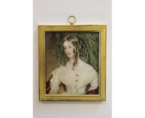 Attributed to Charles Ross, 19th Century watercolour miniature on ivory, portrait of a lady, inscribed verso ' Lady Collins '