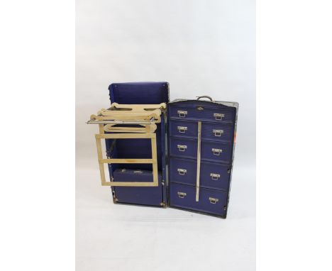 Early 20th Century wardrobe steamer trunk, having domed hinged top with fully fitted interior of various drawers, with chrome