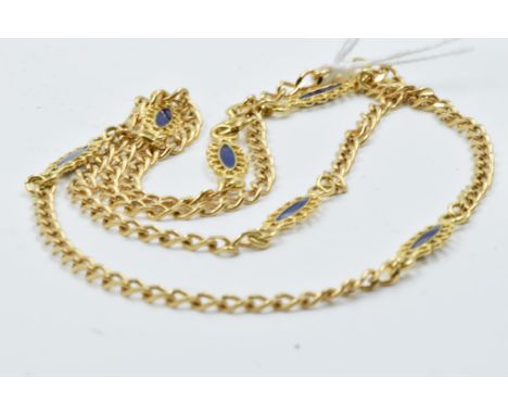 18ct Gold and blue enamel alternating filigree link necklace, 15g 
