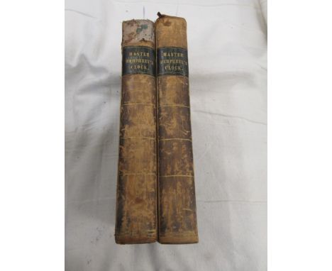 Two volumes, Charles Dickens, ' Master Humphrey's Clock ', First Edition 1840, with leather spines (at fault) 