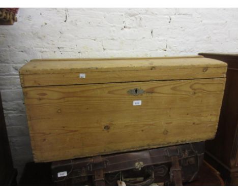 19th Century stripped pine dome top trunk, 18ins high x 37ins wide x 18ins deep, together with an 19th Century faux wood fini