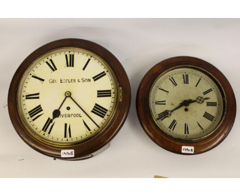 Early 20th Century circular mahogany wall clock, with painted enamel dial, inscribed George Eccles and Son, Liverpool, with s