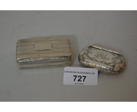 William IV silver snuff box of rectangular form with ribbed decoration, Birmingham 1831, 2.5ins wide together with a Birmingh