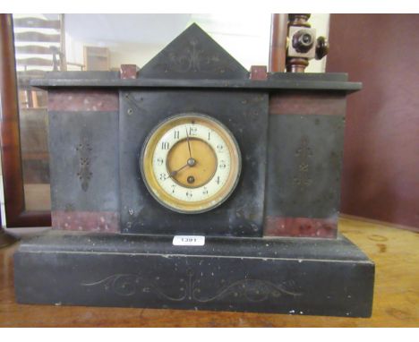 19th Century French black slate and rouge marble single train mantel clock 