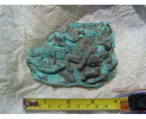 Hellenistic green patinated bronze fragment British Museum documentation, 4ins wide approximately 