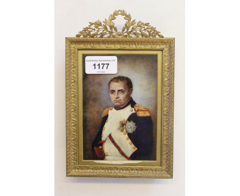Late 19th / early 20th Century watercolour, portrait miniature of Napoleon, half length before a mottled background, 5ins x 3