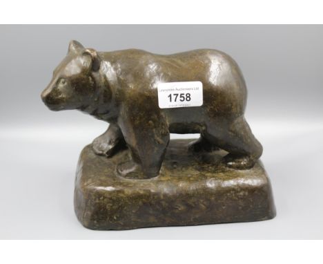 20th Century brown patinated bronze figure of a standing bear, signed indistinctly in the bronze, 6ins high 