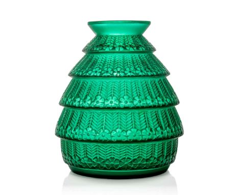  René Lalique FERRIÈRES VASE, NO. 1019 designed 1929green, and white stainedengraved R. Lalique France No. 1019    17cm (6 5/