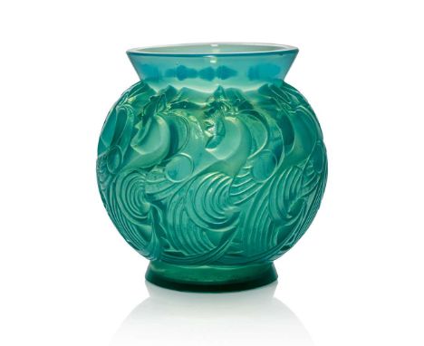  René Lalique LE MANS VASE, NO. 1074 designed 1931cased peppermint greenstencilled R. LALIQUE FRANCE   10.5cm (4 1/8in) high 