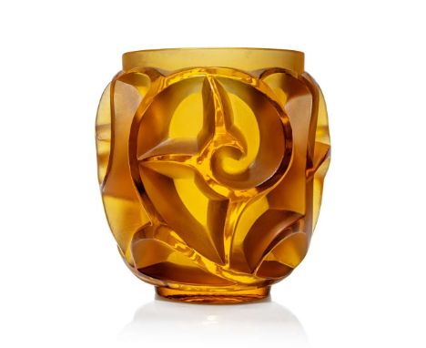  RENÉ LALIQUE (FRENCH 1860-1945) TOURBILLONS VASE, NO. 973 designed 1926
amber
wheel-engraved R. LALIQUE FRANCE 20.3cm (8in) 