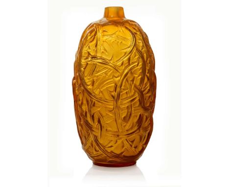  René Lalique RONCES VASE, NO. 946 designed 1921pale butterscotch, and sepia stainedmoulded R. LALIQUE   23.5cm (9 1/4in) hig