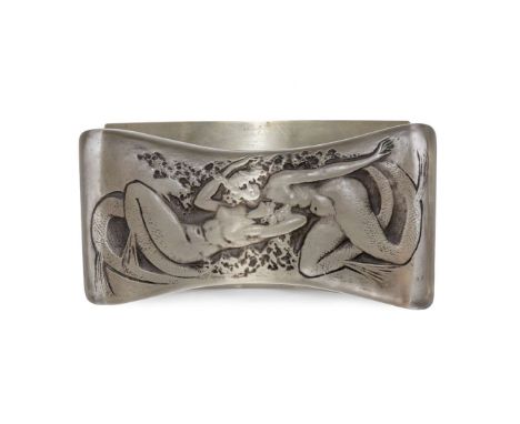  RENÉ LALIQUE (FRENCH 1860-1945) DEUX SIRÈNES COUCHÉES,  FACE À FACE BLOTTER, NO. 157 designed 1920
clear, frosted and grey s