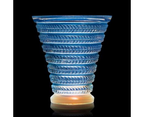  René Lalique CYTISE VASE, NO. 1095 designed 1926opalescent, and blue stainedstencilled R. LALIQUE FRANCE   13cm (5 1/8in) hi