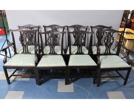 A Set of Eight Mahogany Framed Chippendale Style Dining Chairs to Include Two Carvers 