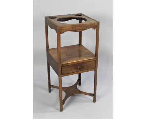 A 19th Century Mahogany Gentleman's Wash Stand with Centre Drawer and Circular Cut Outs for Wash Basin and Beakers, Has Been 