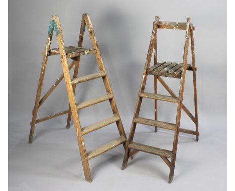A Pair of Vintage Wooden Decorated Step Ladders 