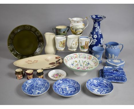 A Collection of Various Ceramics to comprise Wedgwood Jasperware, Cauldon Ware Prunus Pattern Vase, Spode Italian Butter Dish