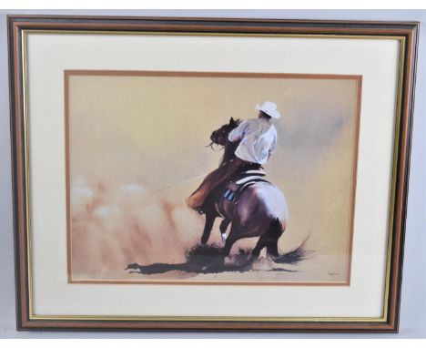 A Framed Print, Cowboy Roping, 39x29cms 