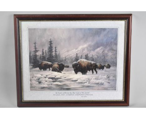 A Framed Larry Fanning Print, Bison, 'In Gods Wilderness Lies The Hopes of The World, The Great Fresh Unlighted, Unredeemed W