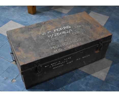 A Vintage Metal Traveling Trunk Inscribed for WM Morris, 90x47cms 