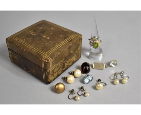 A Vintage Jewellery Box Containing a Small Quantity of Costume Jewellery to Include Pair of Sterling Silver and Enamel Studs 