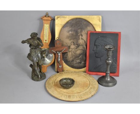 A Collection of Various Items to include Spelter Figure of Classical Figure resting on Branch, Trunk, Playing Flute (AF), Pew