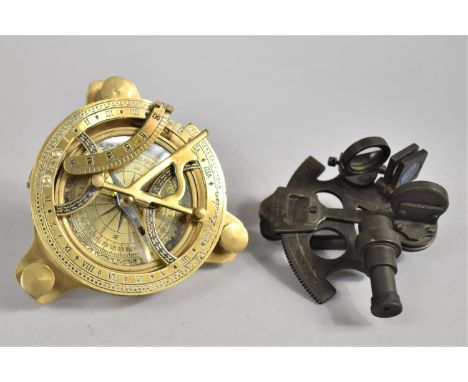 A Reproduction Brass Combination Sundial and Compass as was made by West of London Together with Ellitt Brothers Miniature Se