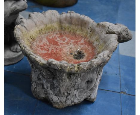 A Reconstituted Stone Garden Birdbath of Tree Trunk Form, 34cm Diameter and 27cms High 