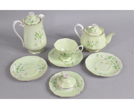 A Collection of Royal Albert Laurentian Snowdrop Teawares to comrise Cups and Three Saucers, Teapot and a Hot Water Pot (Teap