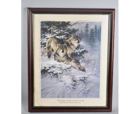 A Framed Larry Fanning Print, Wolves, The Greatest Duty on Earth is Found in Hearts of Those Who Love, 31x41cms 