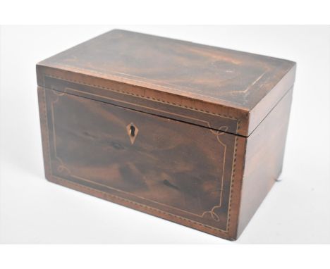 A Mid 19th Century Mahogany Two Division Rectangular Tea Caddy with Inlaid Hinged Lid, 19cms by 12cms 
