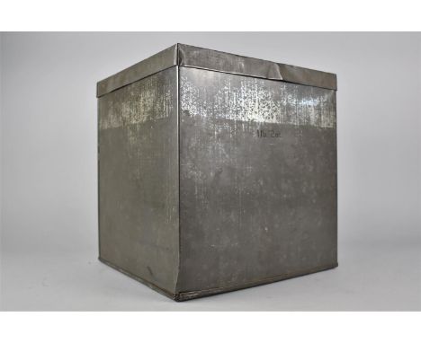 A Large Retailers Tin Tea Caddy, Embossed 1lb, 12oz and The Price 2 Shillings, 23cms by 22cms by 25cms High 