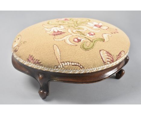 A Mahogany Framed Oval Footstool with Tapestry Upholstered Top, 33cms Wide 