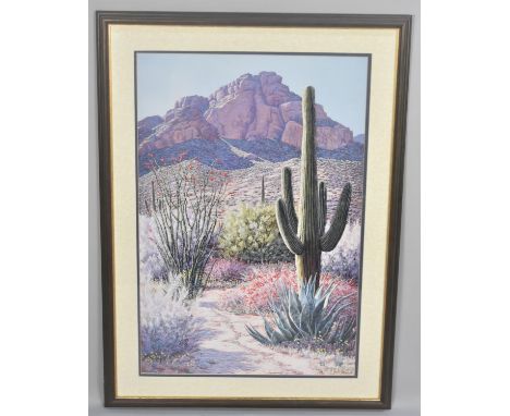 A Framed Print, K Kinman, American Desert Scene with Cactus, 50x76cms 