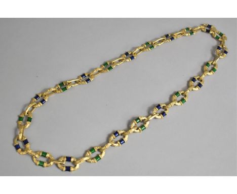 A 1960/70's Kenneth Jay Lane Gilt Metal Chain Necklace with Blue and Green Enamel Decoration 