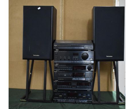 A Collection of Technics Separates to Include Turntable, Amplifier, Tuner, CD Player, Equalizer and Cassette Deck with Pair o